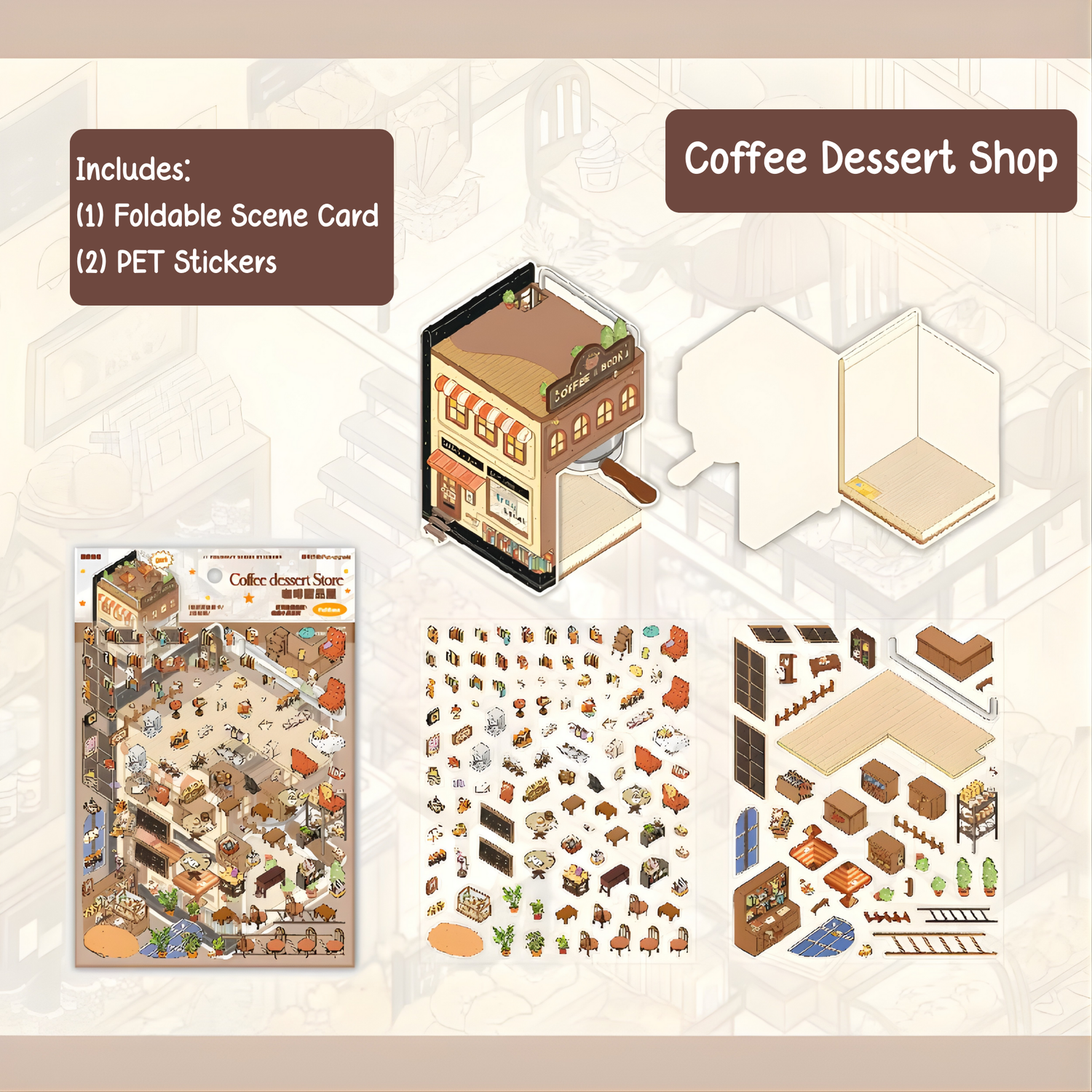 Coffee Dessert Shop 3D Foldable Scene Sticker