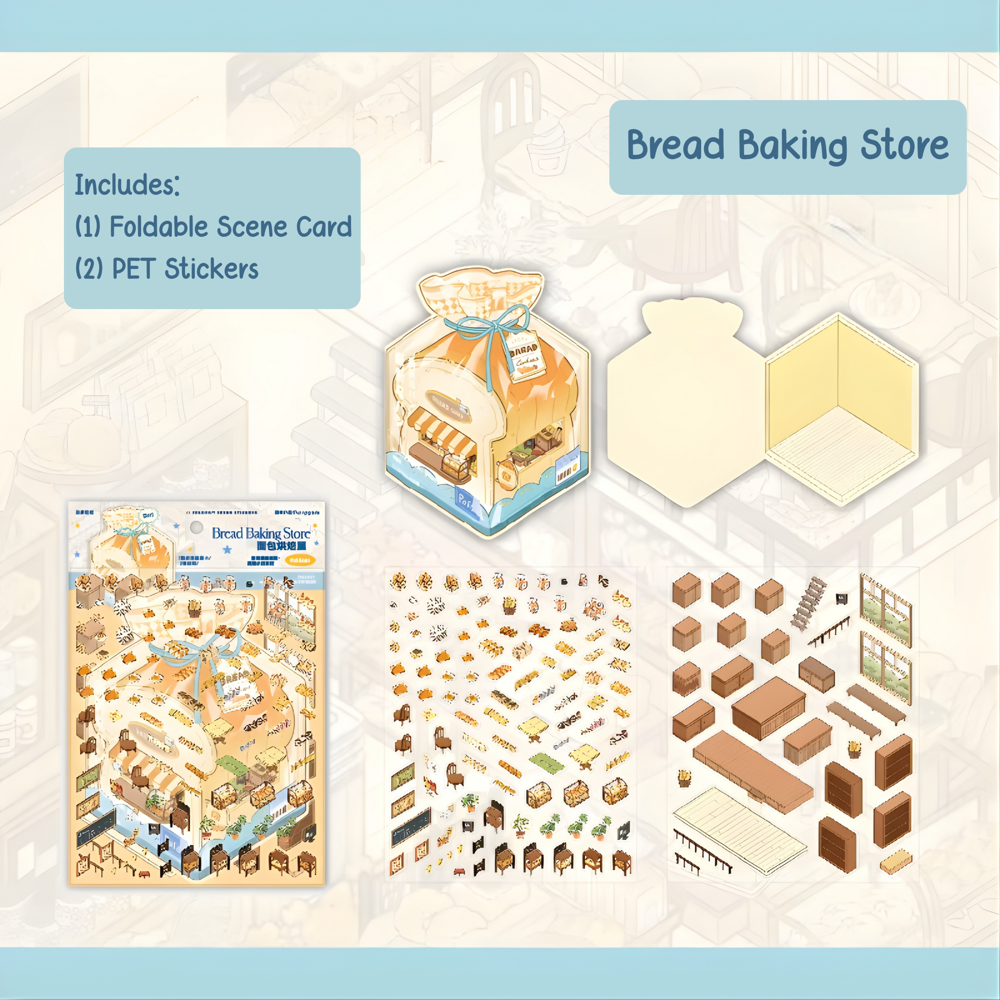 Bread Baking Store Foldable 3D Isometric Scene Sticker – Chibi Sceneries