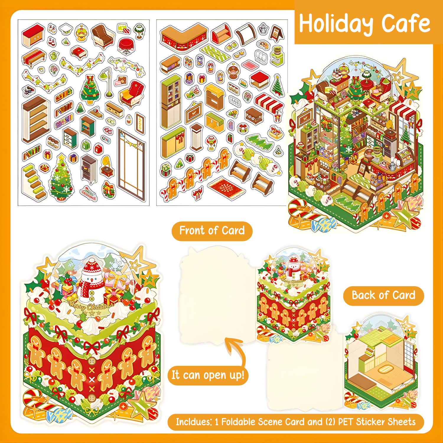 Holiday Cafe 3D Foldable Scene Sticker (Holiday Theme)
