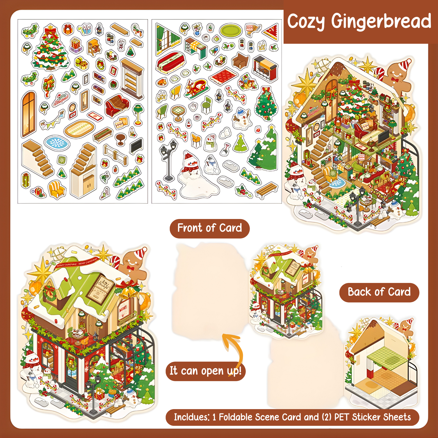 Cozy Gingerbread 3D Foldable Scene Sticker (Holiday Edition)